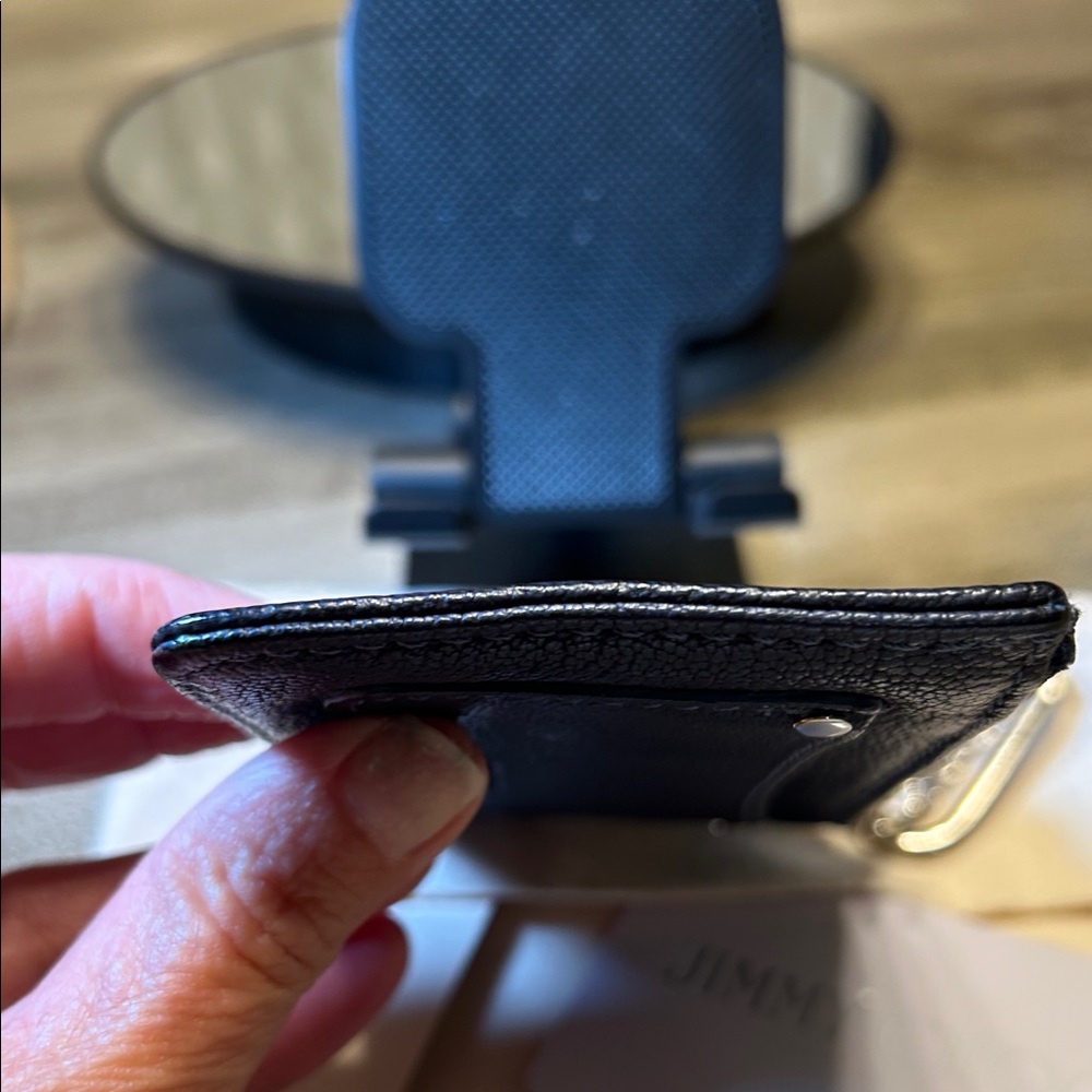 126. Jimmy Choo dark metallic blue/black leather key cles - Picture 4 of 10